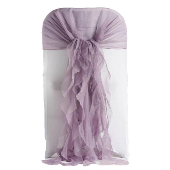 1 Set Violet Amethyst Chiffon Hoods With Ruffles Willow 250 Chair Sashes - Picture 3 of 3